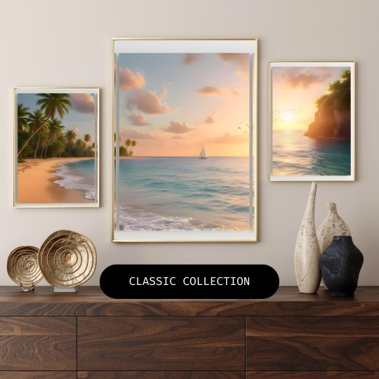 Beach Continuous 3 Piece Wall Art Printable | Coastal Triptych Print Set - Image 3