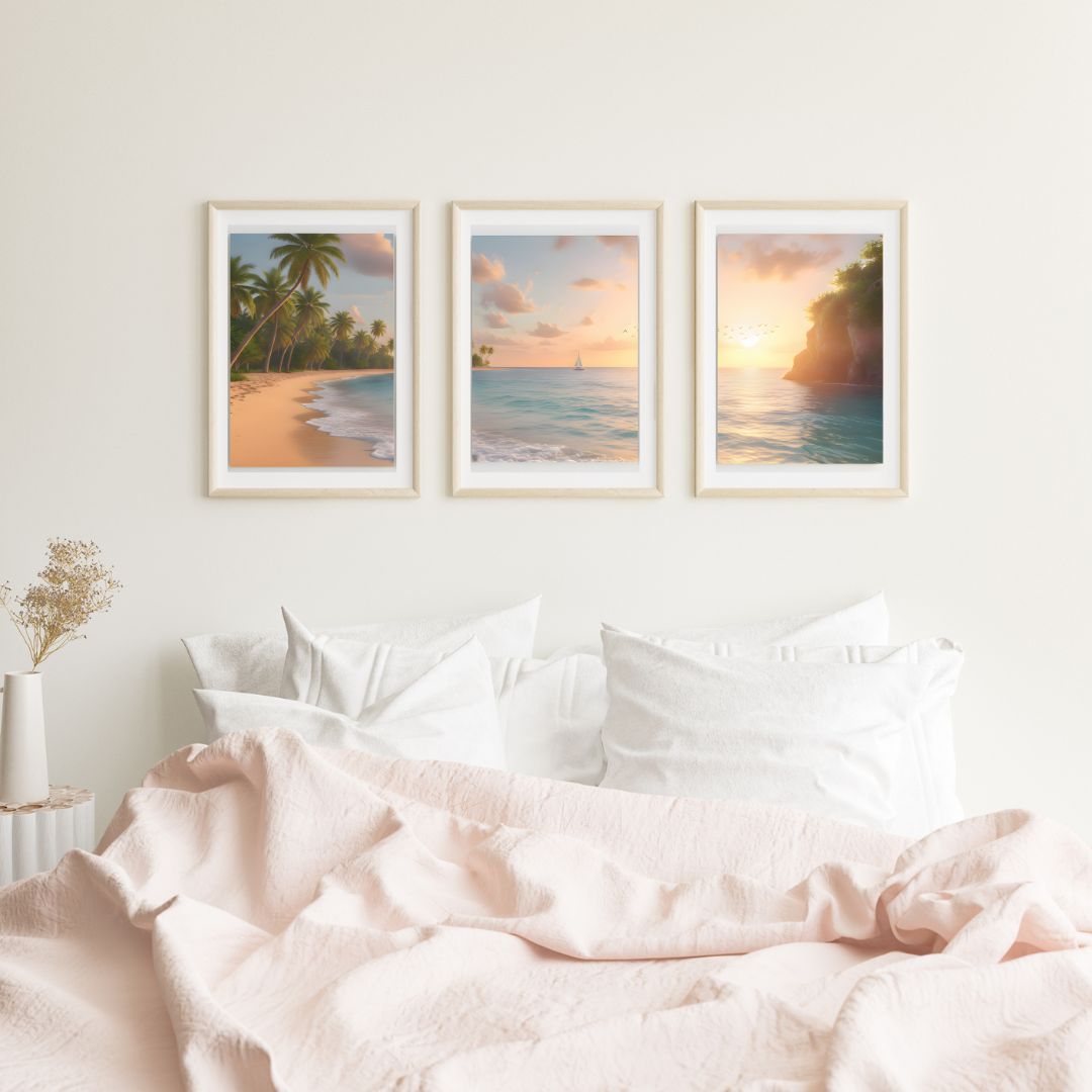 Beach Continuous 3 Piece Wall Art Printable | Coastal Triptych Print Set - Image 2