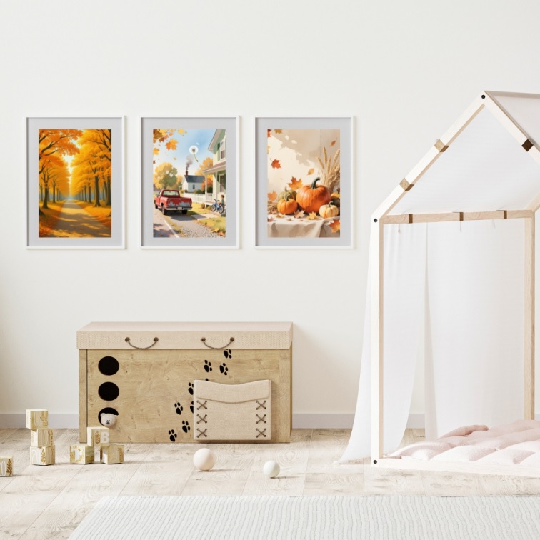 Autumn Pumpkin Tree Landscape Printable Wall Art Set of 3 - Image 2